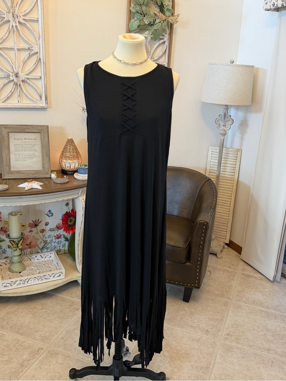Jodifl Black fringe Maxi Dress NWT size Small